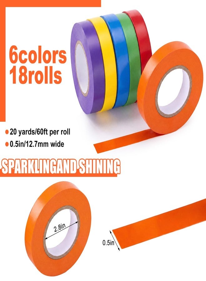 Glenmal 6 Colors 60 Yards x 0.5 Inch Gym Floor Vinyl Tape Colored Floor Marking Tape Outdoor Court Playing Field Marking Equipment for Social Distancing Gyms, Athletics, Classroom Supplies(18 Roll) - Image 2