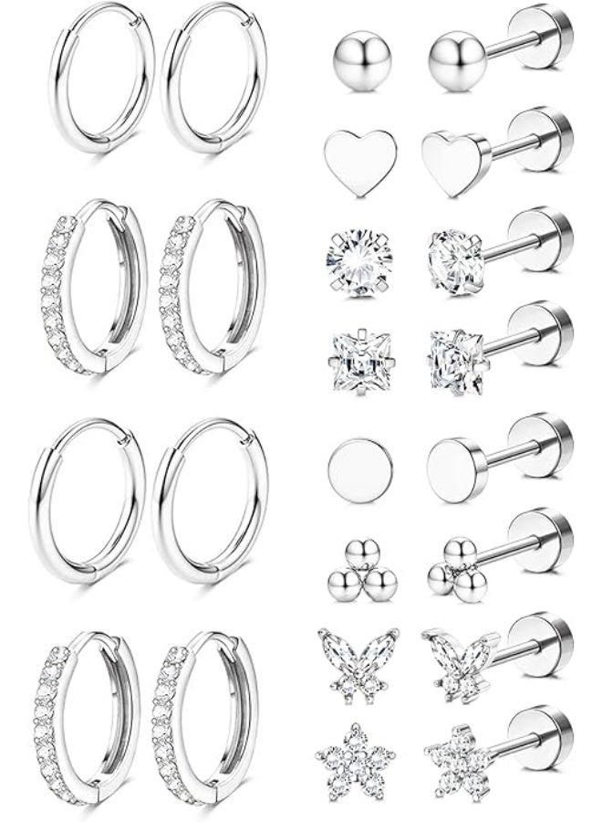 New 12 pairs of earrings, suitable for sensitive ears, made of hypoallergenic medical steel, 14K gold, flat bottom design, suitable for both men and women, small stainless steel earrings, ear bone set, suitable for various ear holes - Image 1