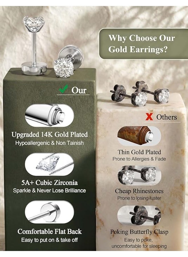 New 12 pairs of earrings, suitable for sensitive ears, made of hypoallergenic medical steel, 14K gold, flat bottom design, suitable for both men and women, small stainless steel earrings, ear bone set, suitable for various ear holes - Image 4