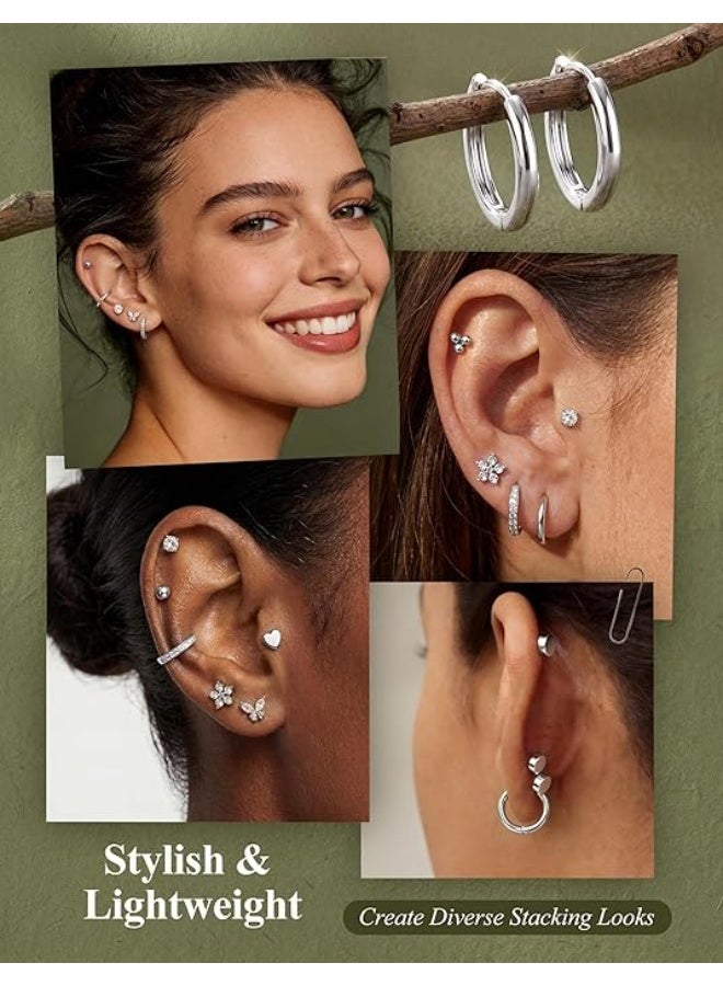 New 12 pairs of earrings, suitable for sensitive ears, made of hypoallergenic medical steel, 14K gold, flat bottom design, suitable for both men and women, small stainless steel earrings, ear bone set, suitable for various ear holes - Image 5
