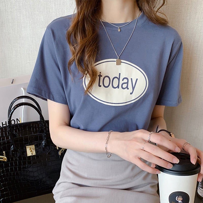 Short-Sleeved T-Shirt for Women, Trendy on Instagram, 2025 New Summer Korean Style Versatile Student Letter Print Top, Women's Clothing Wholesale - Image 4