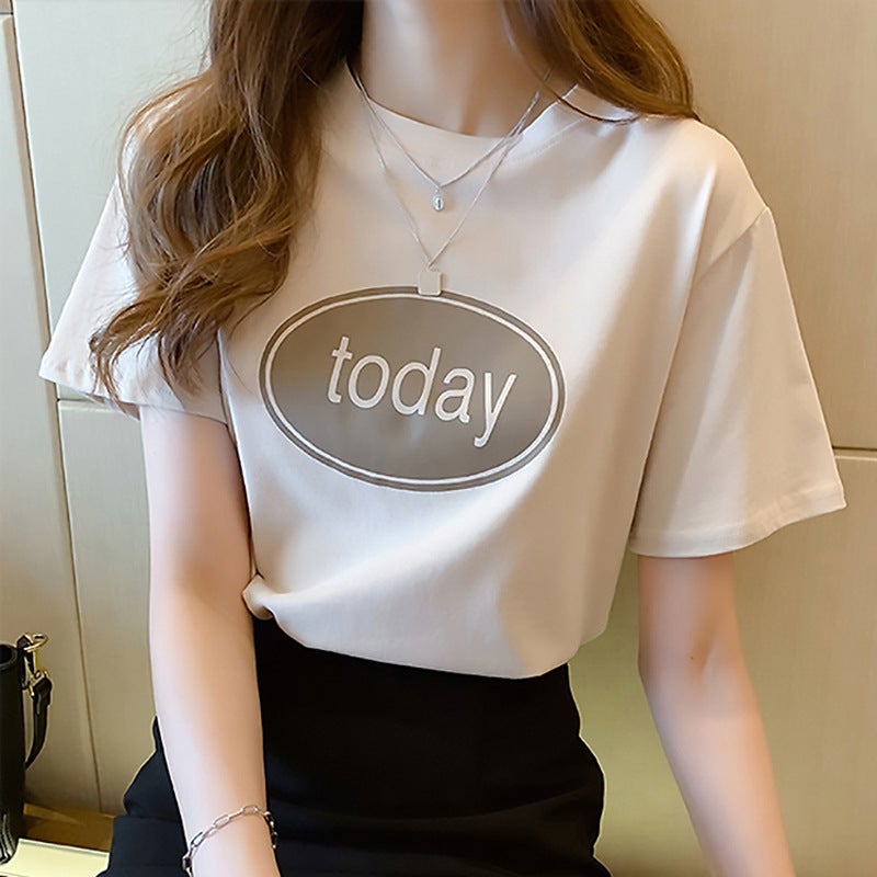 Short-Sleeved T-Shirt for Women, Trendy on Instagram, 2025 New Summer Korean Style Versatile Student Letter Print Top, Women's Clothing Wholesale - Image 3