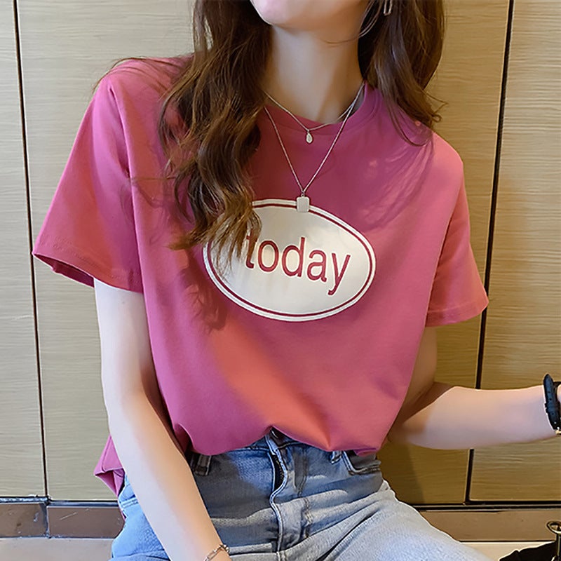 Short-Sleeved T-Shirt for Women, Trendy on Instagram, 2025 New Summer Korean Style Versatile Student Letter Print Top, Women's Clothing Wholesale - Image 2