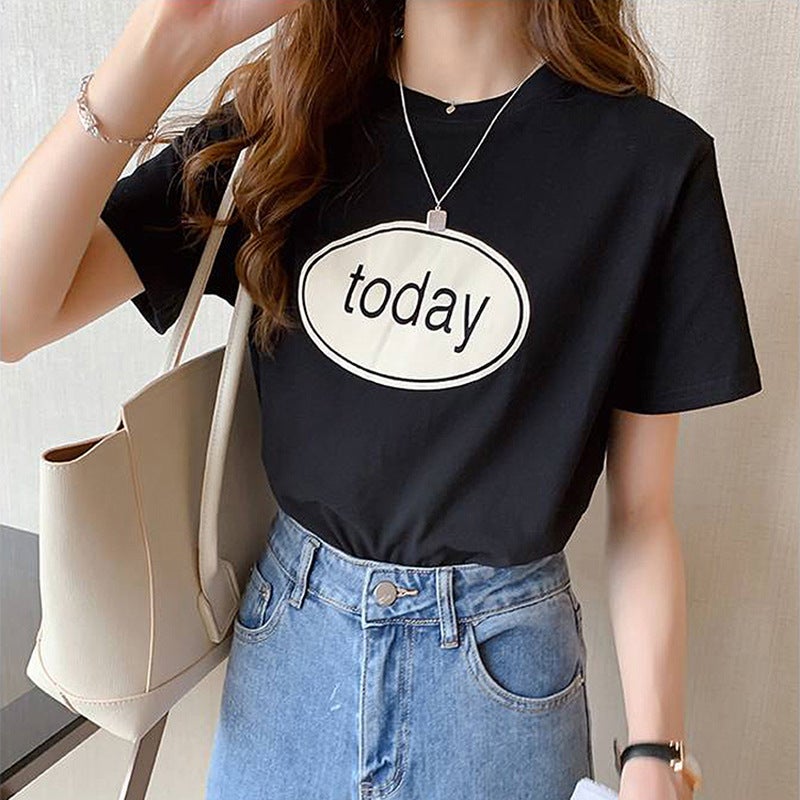 Short-Sleeved T-Shirt for Women, Trendy on Instagram, 2025 New Summer Korean Style Versatile Student Letter Print Top, Women's Clothing Wholesale - Image 5