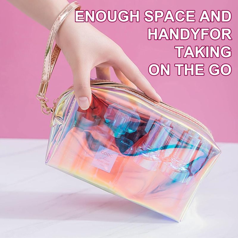 Holographic Makeup Bag 8-Piece Set 7.3 X 3.7 X 2.8 Inches High Capacity - Premium Durable TPU Construction Holographic Travel Bag for Travel Daily Use Festival Essentials Gifts For Her - Image 4
