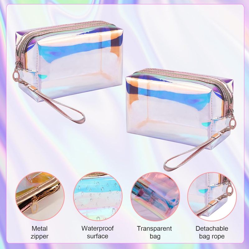 Holographic Makeup Bag 8-Piece Set 7.3 X 3.7 X 2.8 Inches High Capacity - Premium Durable TPU Construction Holographic Travel Bag for Travel Daily Use Festival Essentials Gifts For Her - Image 3