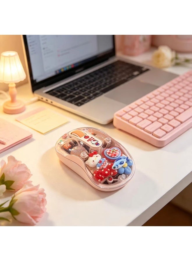 Hello Kitty DIY Cute Transparent Wireless Glowing Mouse, Lovely Handmade Resin Decor Computer Mouse, Girly Desktop Accessory Birthday Gift for Her - Image 3