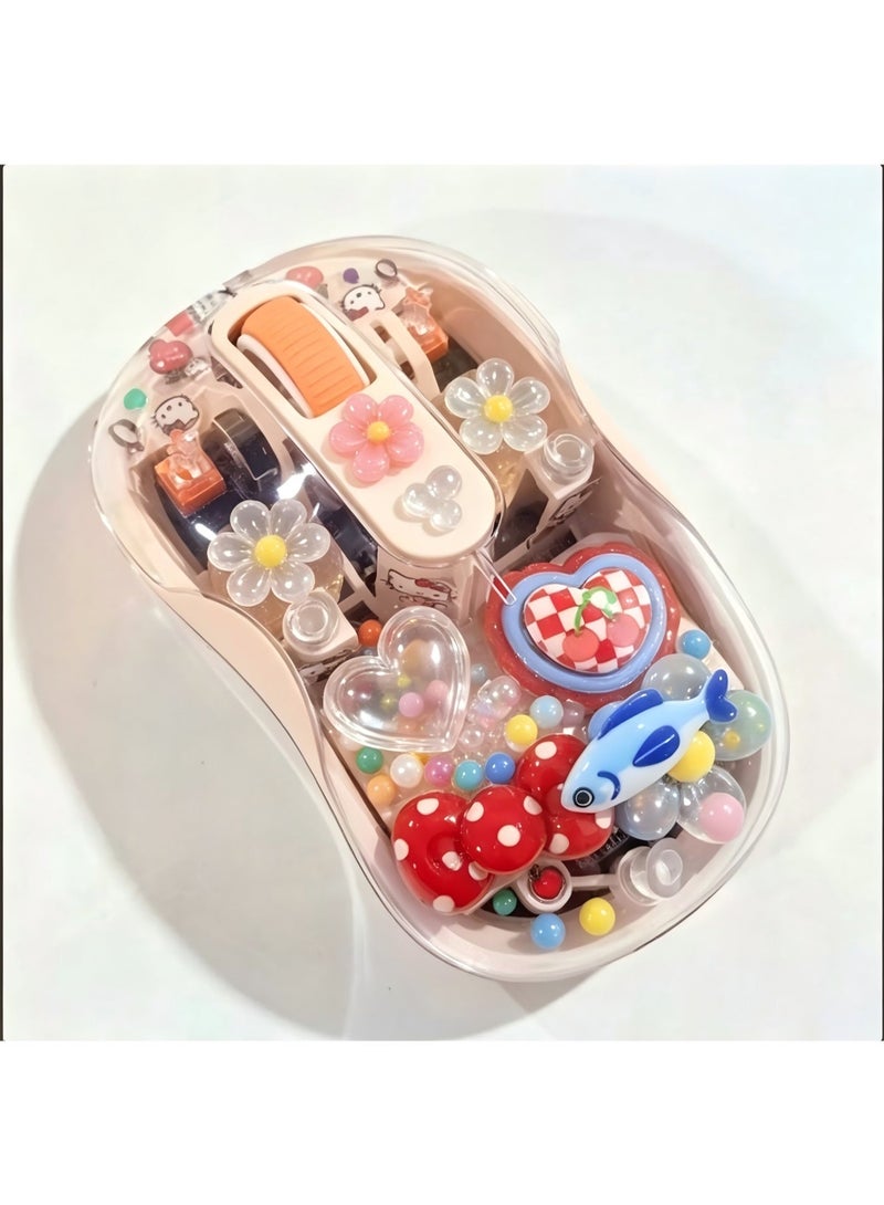 Hello Kitty DIY Cute Transparent Wireless Glowing Mouse, Lovely Handmade Resin Decor Computer Mouse, Girly Desktop Accessory Birthday Gift for Her - Image 1