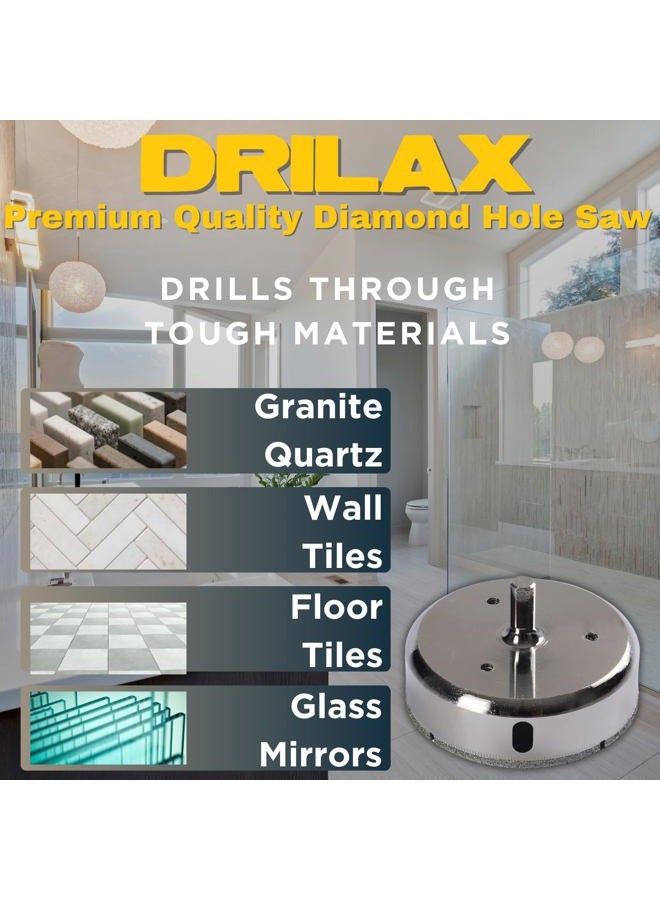 DRILAX 4 inch Diamond Hole Saw Drill Bit Glass Ceramic Porcelain Tiles, Marble Granite Quartz Drilling Shower Valve Hole Cutter Floor Wall Tiles Solid Steel Body Spins True Template Included - Image 2