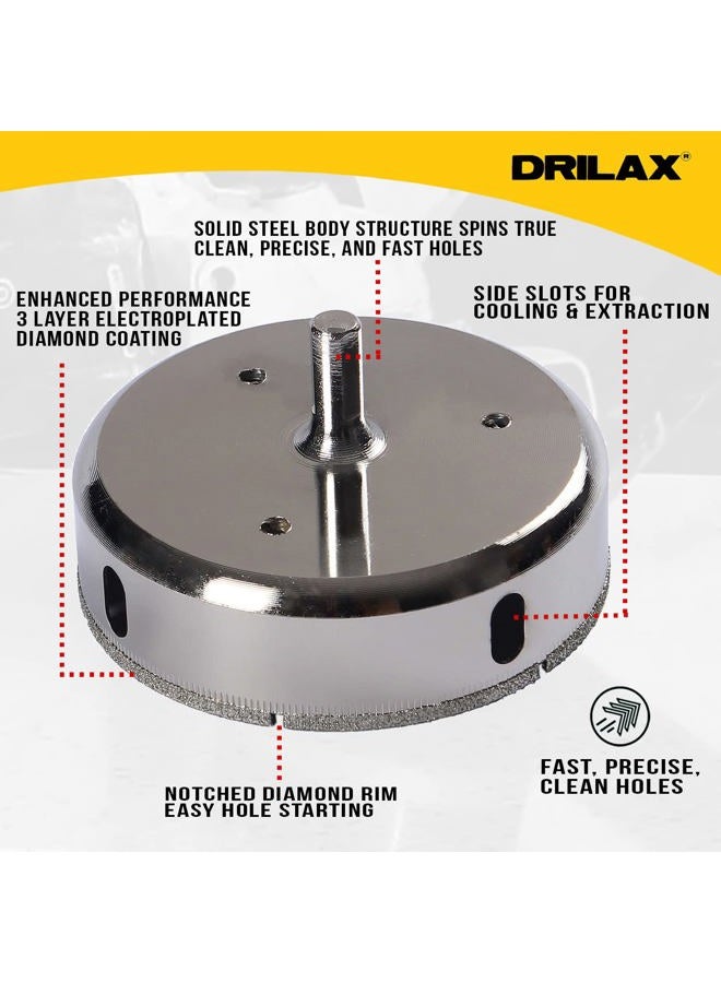 DRILAX 4 inch Diamond Hole Saw Drill Bit Glass Ceramic Porcelain Tiles, Marble Granite Quartz Drilling Shower Valve Hole Cutter Floor Wall Tiles Solid Steel Body Spins True Template Included - Image 5