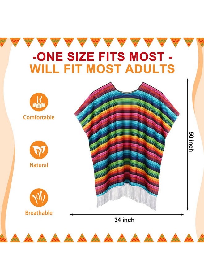 JaGely - 8 Pieces Cinco De Mayo Fiesta Serape Poncho And Sombrero Set 4 Pcs Hats With Rainbow Edge Colorful Mexican Festive Party Decorations For Event(Null) One Size - Image 1