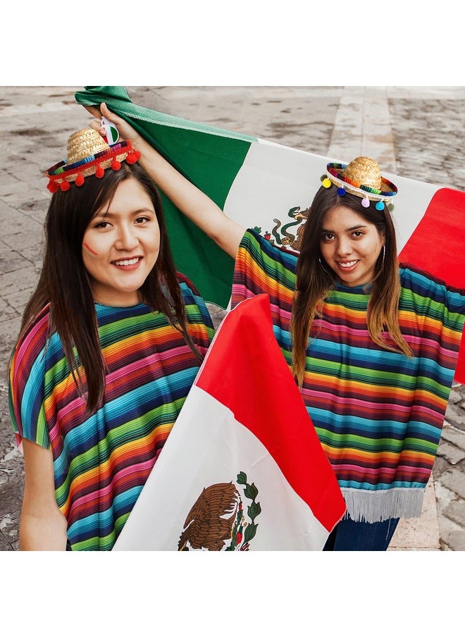JaGely - 8 Pieces Cinco De Mayo Fiesta Serape Poncho And Sombrero Set 4 Pcs Hats With Rainbow Edge Colorful Mexican Festive Party Decorations For Event(Null) One Size - Image 1