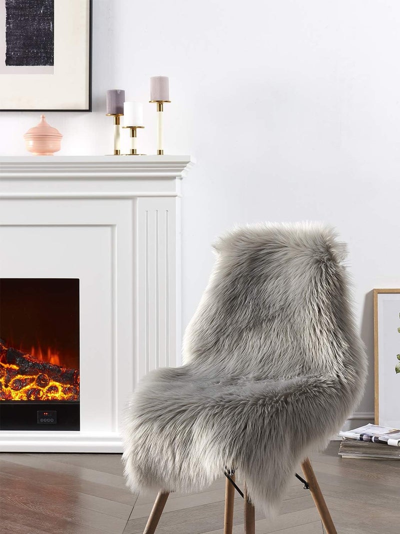 SERISSA Soft Faux Sheepskin Fur Area Rug Grey Fur Chair Cover Seat Pad Fuzzy Area Rug for Bedroom Floor Sofa Living Room 2x3 Feet (Light Grey) - Image 2