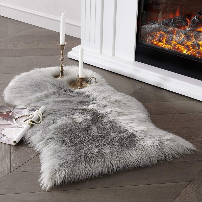 SERISSA Soft Faux Sheepskin Fur Area Rug Grey Fur Chair Cover Seat Pad Fuzzy Area Rug for Bedroom Floor Sofa Living Room 2x3 Feet (Light Grey) - Image 1