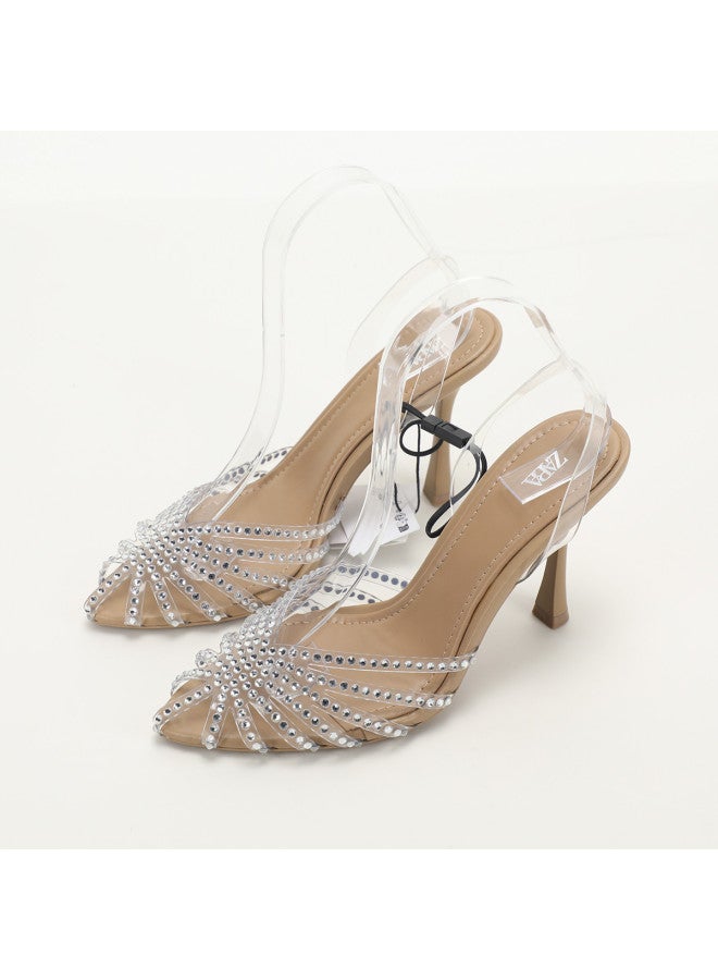 Zara Women's Pointed Toe D'orsay Rhinestone Spider Web Sandals With Thin Heel And Single Strap - Image 2