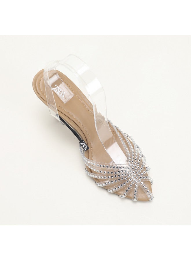 Zara Women's Pointed Toe D'orsay Rhinestone Spider Web Sandals With Thin Heel And Single Strap - Image 5