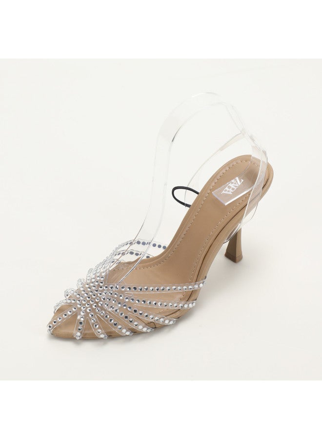 Zara Women's Pointed Toe D'orsay Rhinestone Spider Web Sandals With Thin Heel And Single Strap - Image 3
