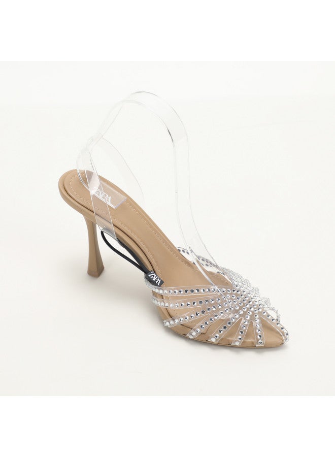 Zara Women's Pointed Toe D'orsay Rhinestone Spider Web Sandals With Thin Heel And Single Strap - Image 4