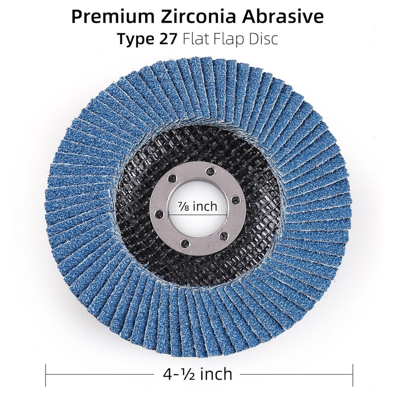 LotFancy 20PCS Flap Discs 4 1/2 for Angle Grinder, Premium Zirconia 40 60 80 120 Grit Sanding Disc, Type 27, 4.5" x 7/8” Grinding Wheels Welding Tools for Metal, Stainless Steel - Image 3