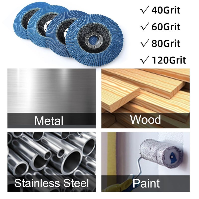 LotFancy 20PCS Flap Discs 4 1/2 for Angle Grinder, Premium Zirconia 40 60 80 120 Grit Sanding Disc, Type 27, 4.5" x 7/8” Grinding Wheels Welding Tools for Metal, Stainless Steel - Image 5