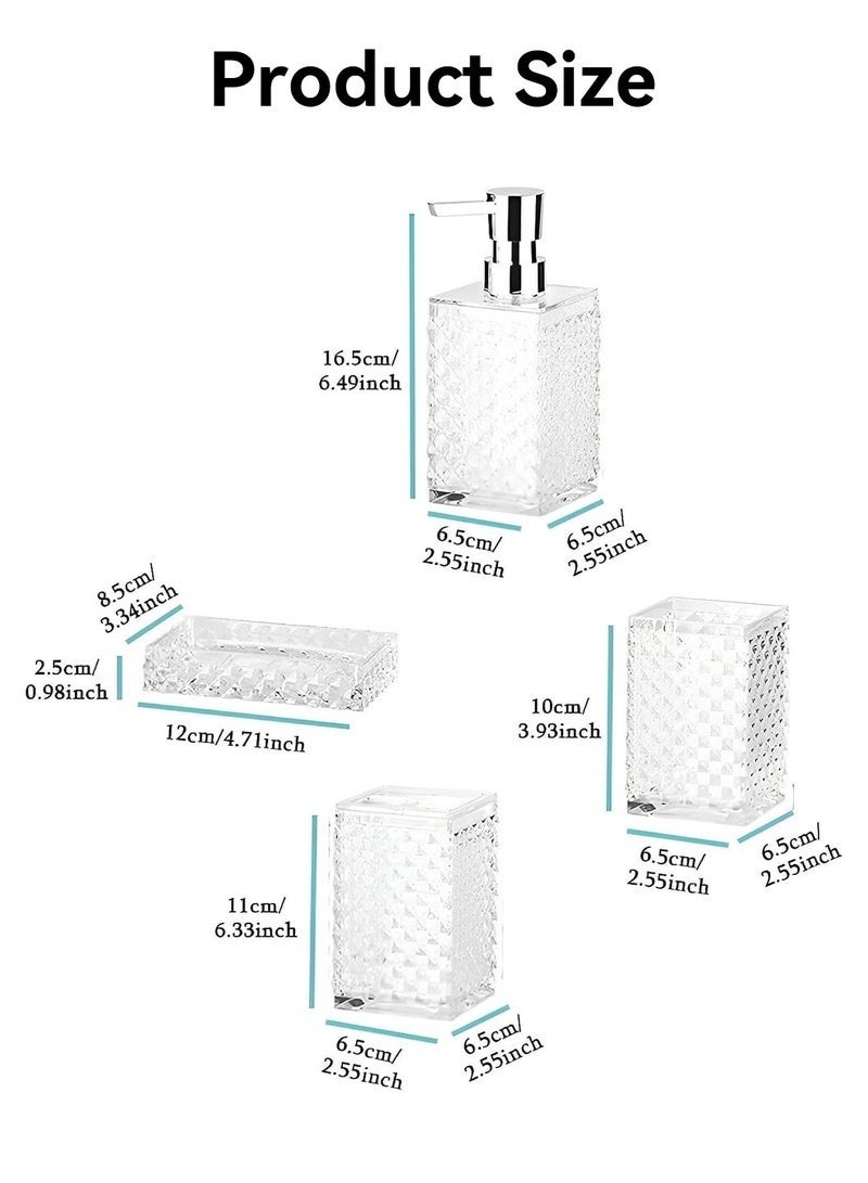 كيلا مجموعة إكسسوارات الحمام، 4 قطع من مجموعات الحمام البلاستيكية المربعة الماسية مع حامل فرشاة الأسنان، وكوب فرشاة الأسنان، وموزع الصابون/اللوشن، ديكور حمام عصري بوهيمي (أبيض) - Image 4