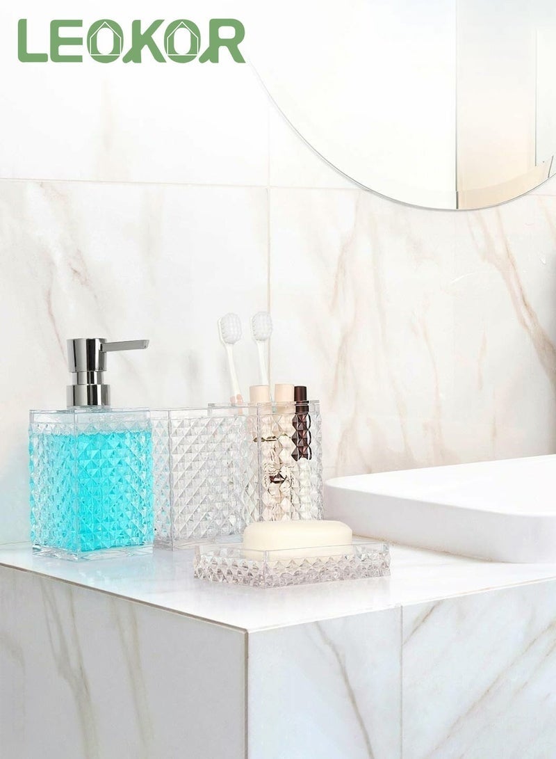 كيلا مجموعة إكسسوارات الحمام، 4 قطع من مجموعات الحمام البلاستيكية المربعة الماسية مع حامل فرشاة الأسنان، وكوب فرشاة الأسنان، وموزع الصابون/اللوشن، ديكور حمام عصري بوهيمي (أبيض) - Image 3