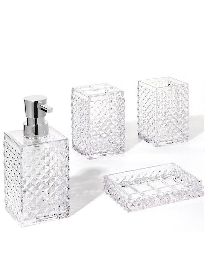 Bukela Bathroom Accessories Set, 4Pcs Square Plastic Diamond Bathroom Sets with Toothbrush Holder,Toothbrush Cup,Soap/Lotion Dispenser, Bohemian Modern Bathroom Decor（White） - Image 1