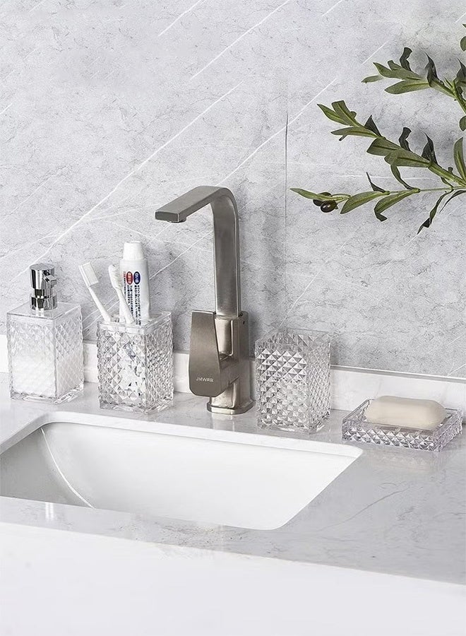 Bukela Bathroom Accessories Set, 4Pcs Square Plastic Diamond Bathroom Sets with Toothbrush Holder,Toothbrush Cup,Soap/Lotion Dispenser, Bohemian Modern Bathroom Decor（White） - Image 2