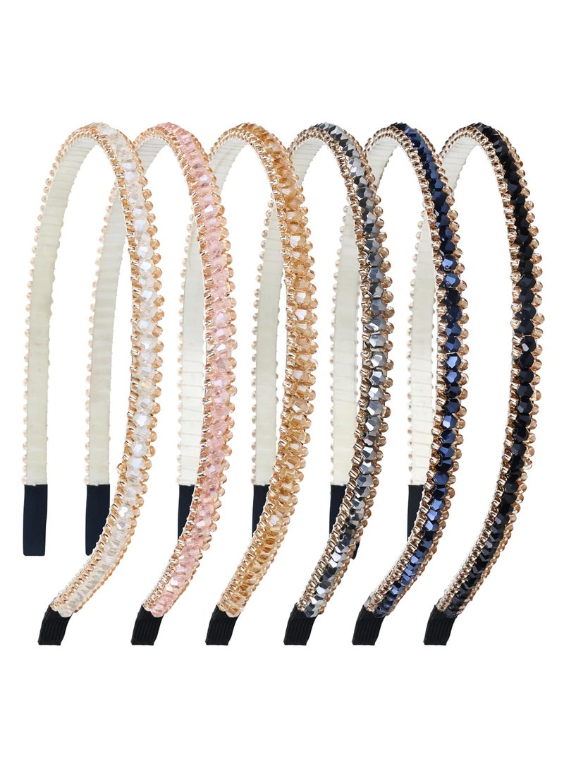 Cinaci Cinaci 6 Pack Decorative Sparkly Glitter Crystal Rhinestone Headbands Bling Beaded Hair Bands Accessories for Women Girls 