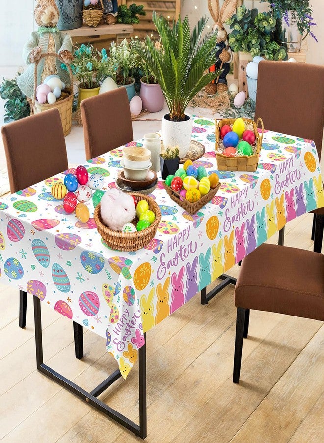 Litmitfu 2 Pcs Happy Easter Table Cloth - Plastic Bunny Eggs Tablecloth, Disposable Rectangle Spring Floral Table Cover for Easter Home Dining Kitchen Activity Party Decorations Tables Decor, 108 x 54 Inch - Image 2