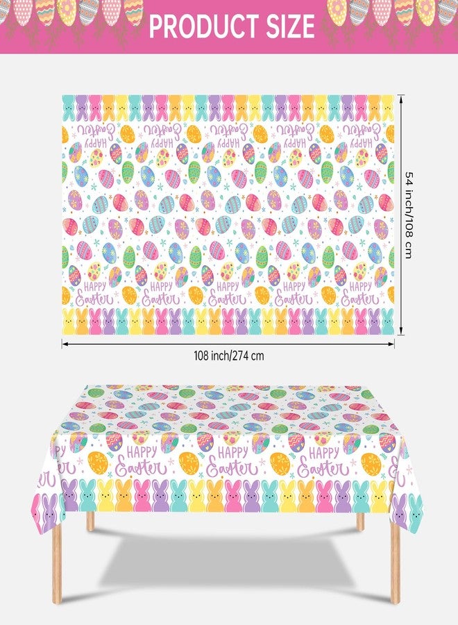 Litmitfu 2 Pcs Happy Easter Table Cloth - Plastic Bunny Eggs Tablecloth, Disposable Rectangle Spring Floral Table Cover for Easter Home Dining Kitchen Activity Party Decorations Tables Decor, 108 x 54 Inch - Image 3