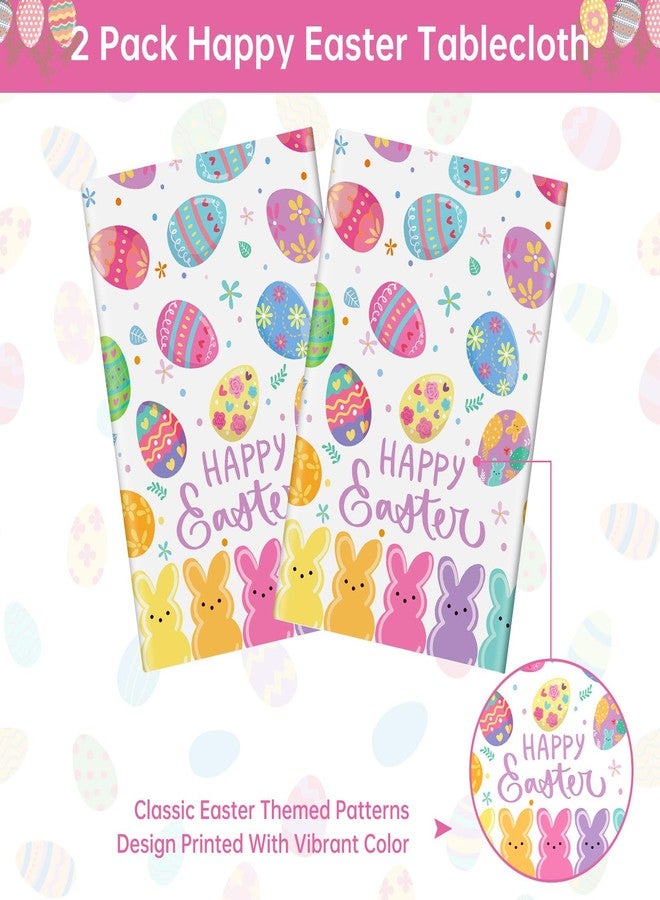 Litmitfu 2 Pcs Happy Easter Table Cloth - Plastic Bunny Eggs Tablecloth, Disposable Rectangle Spring Floral Table Cover for Easter Home Dining Kitchen Activity Party Decorations Tables Decor, 108 x 54 Inch - Image 4