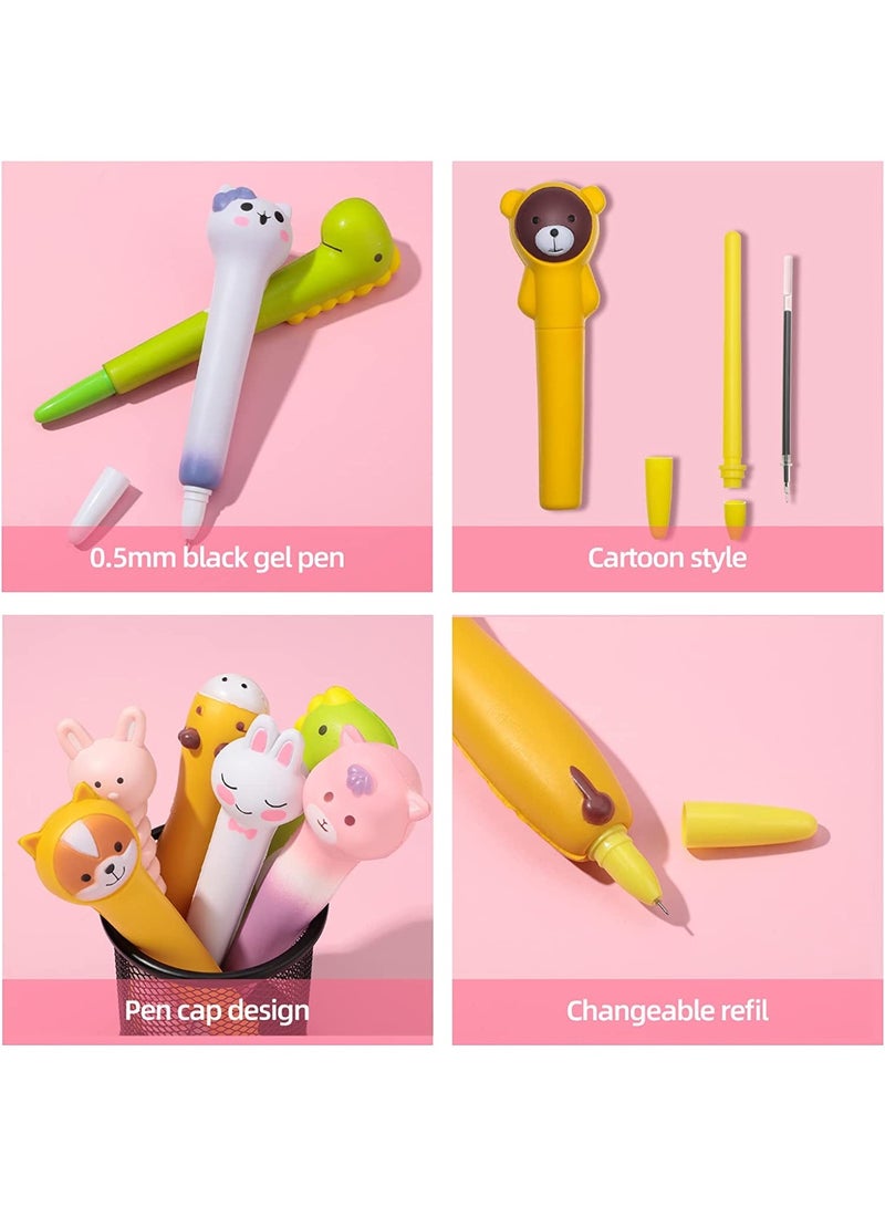 Cute Cartoon Pens, Black Ink, Animal and Fruit Shaped Stress-Relieving Pens for Kids, 9-Piece Cute School Supplies Pen Set, Suitable for Children, Fun Kids Gift (Random Styles Sent) - Image 4