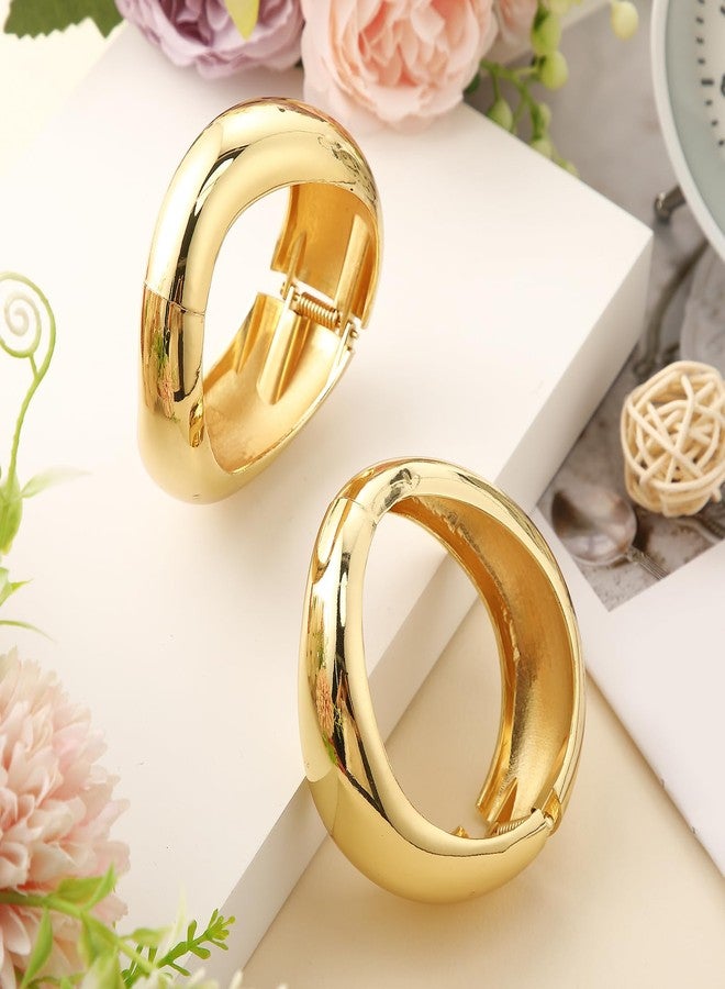 Tondiamo 2 Pcs Chunky Gold Bangle Bracelets for Women Hinged Big Wide Trendy Cuff Bracelet Fashion Jewelry Christmas Party Gifts(Drip Style) - Image 2