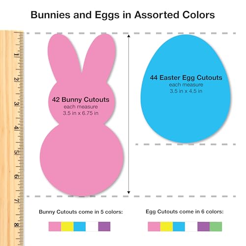 FreshCut Crafts 130 Pieces Eggs, Baby Chicks & Bunny Punch Out Paper Cutouts for Easter Decorations, 2-Sided US Made Card Stock cutouts for Easter Crafts, Spring Party, Bulletin Boards, Classroom Decor - Image 5