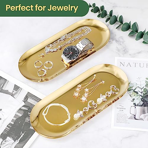 Wikapy 2PACK Gold Decorative Tray, Bathroom Vanity Tray for Dresser Counter, Stainless Steel Jewelry Dish Tray for Decor, Perfume Ring Key Candle Organizer Tray, Oval - Image 5