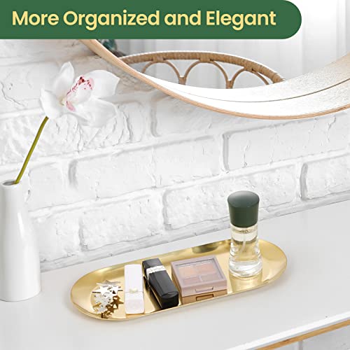 Wikapy 2PACK Gold Decorative Tray, Bathroom Vanity Tray for Dresser Counter, Stainless Steel Jewelry Dish Tray for Decor, Perfume Ring Key Candle Organizer Tray, Oval - Image 3