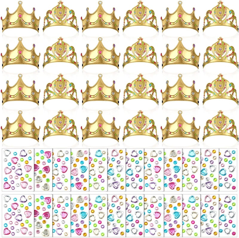 Jexine 100 Pieces Foam Crowns Set for Kids Princess Tiaras Making Kits 60 Pcs Foam Princess Crowns and 40 Sheets Crystal Diamond Sticker for Kids Party Supplies Decoration Craft - Image 1