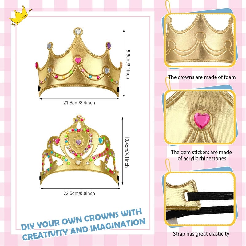 Jexine 100 Pieces Foam Crowns Set for Kids Princess Tiaras Making Kits 60 Pcs Foam Princess Crowns and 40 Sheets Crystal Diamond Sticker for Kids Party Supplies Decoration Craft - Image 2