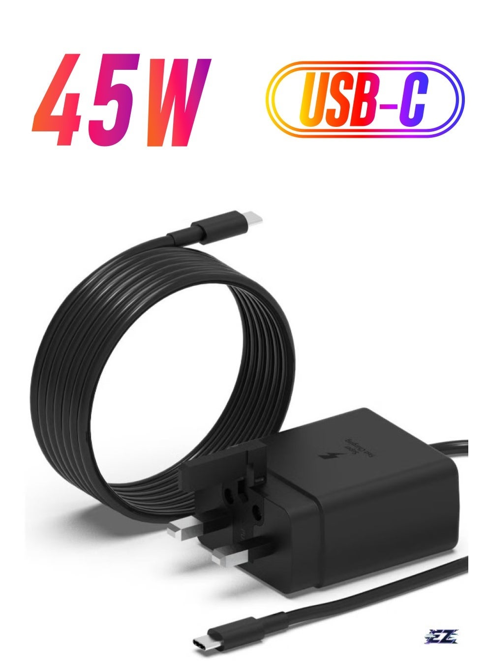 Official 45W Travel Adapter – Super-Fast Charging (UK Plug with USB Type-C Cable), Black – Compatible with Samsung Galaxy & Other USB-C Devices