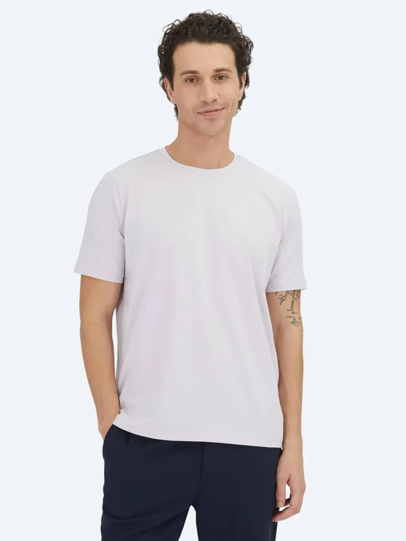 Kip Light Grey Plain Crew Neck Cotton Blended T-Shirt
