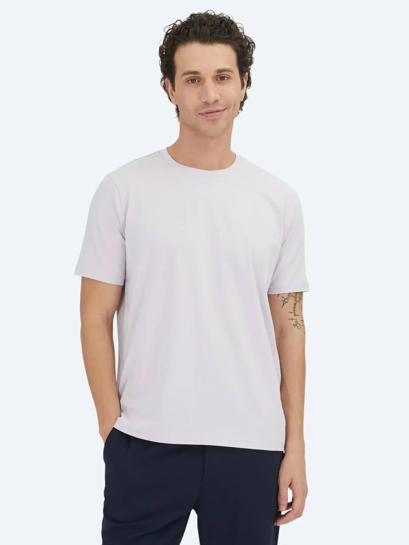 Kip Purple Plain Crew Neck Cotton Blended T-Shirt - Image 1
