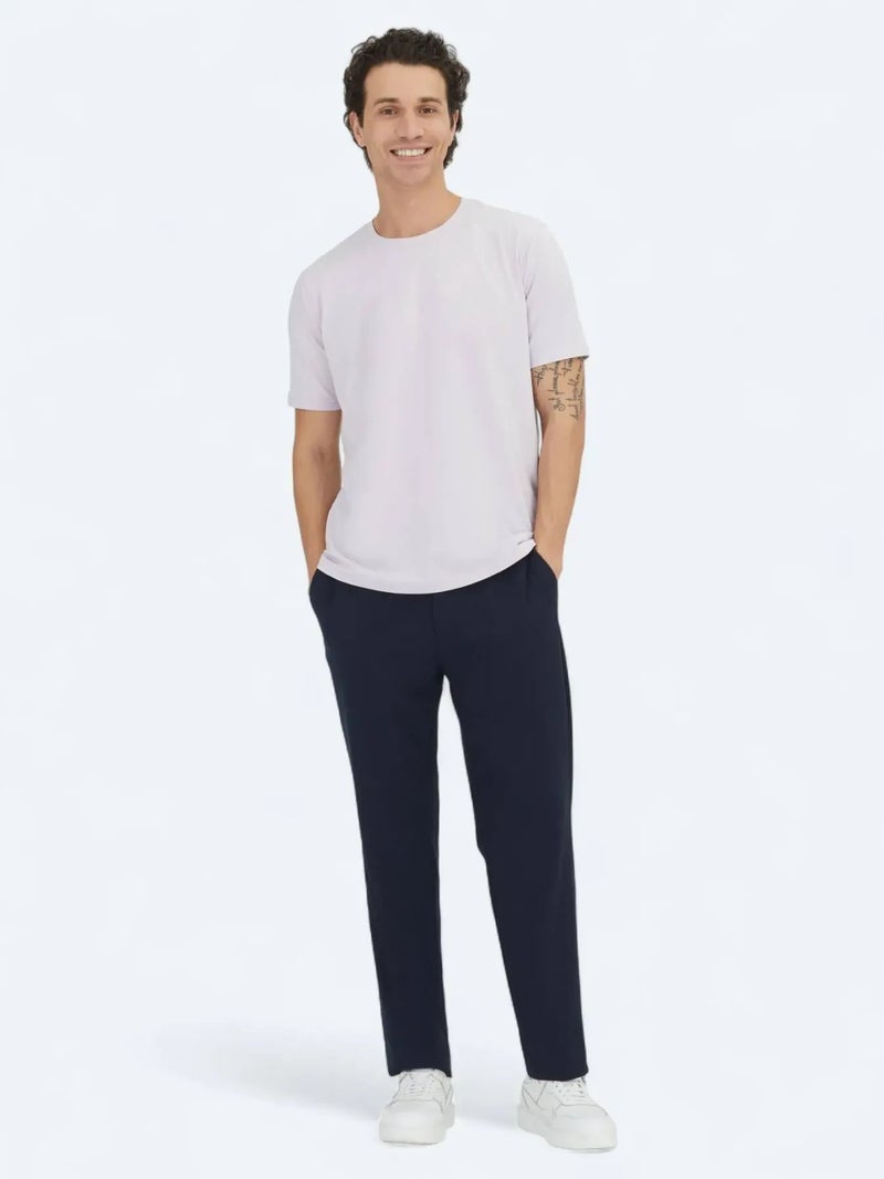 Kip Purple Plain Crew Neck Cotton Blended T-Shirt - Image 2