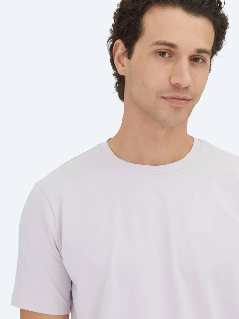 Kip Purple Plain Crew Neck Cotton Blended T-Shirt - Image 3