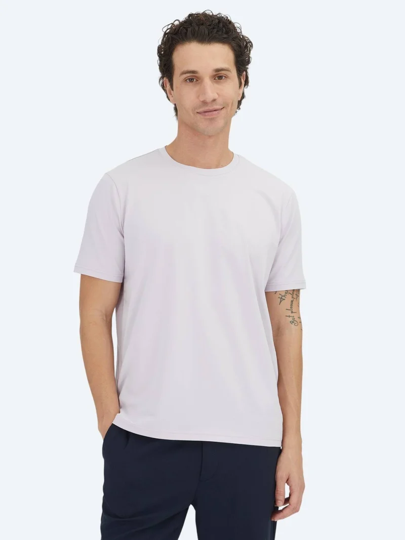 Kip Purple Plain Crew Neck Cotton Blended T-Shirt