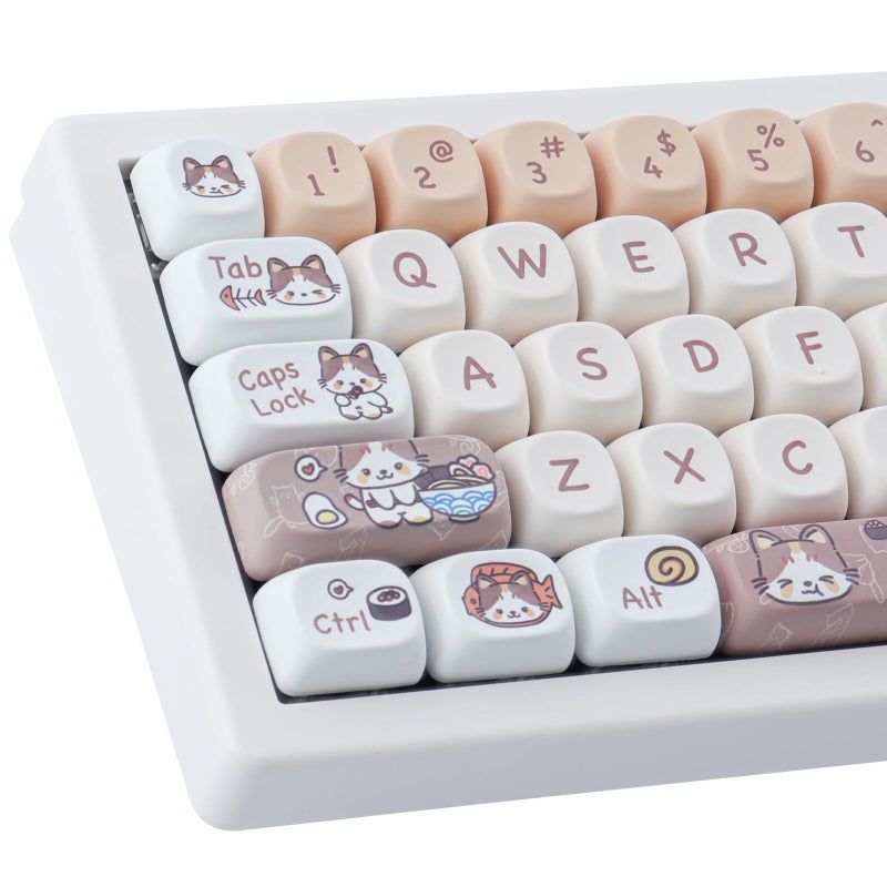 TYRIXKI PBT Keycaps 143 Keys Cute Keycaps DyeSublimation Kittycat Keycaps Set MOA Profile Custom Keycaps for Cherry Gateron MX Swithes Mechanical Keyboards