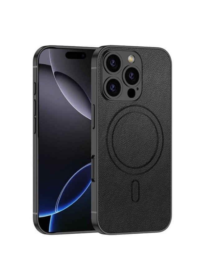 Case for iPhone 16 Pro Max, Magnetic Leather Case 【Compatible with Mag-Safe】, Slim Galvanized Containment Case, Full Lens Protective Case  - Image 1