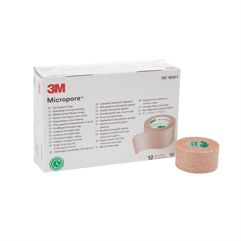 3M Microfoam Surgical Tape NonSterile Easy Tear Paper Tan 1 in x 10 yds 12 Count