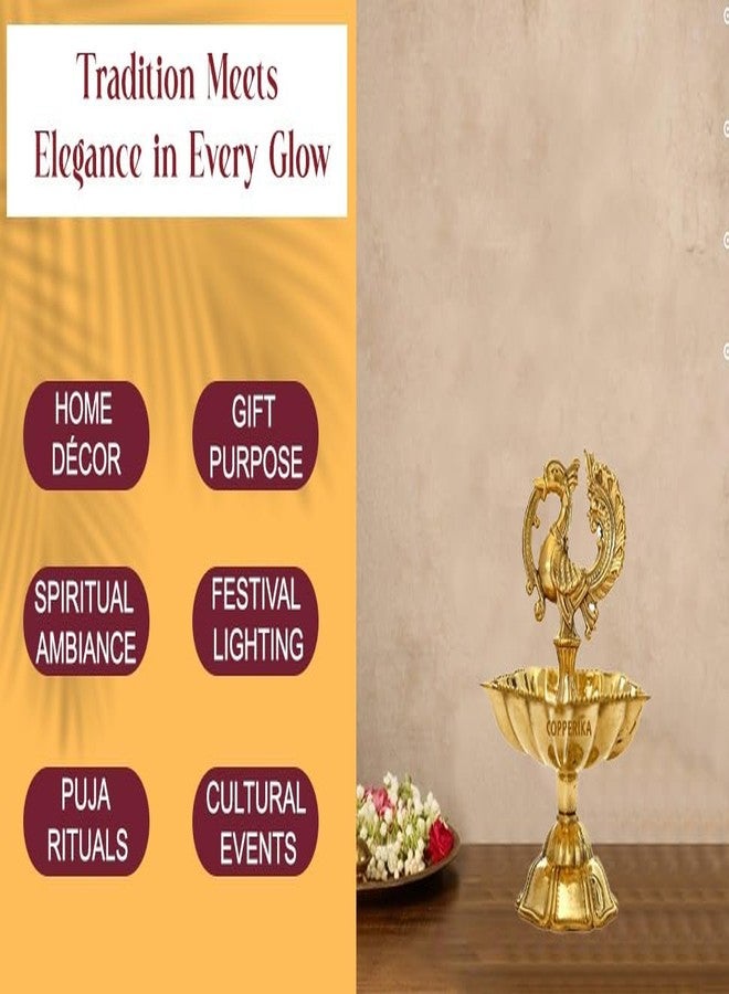 Copperika Premium Peacock Brass Diya Small Size 3Inc Height / 2.5inc Width (Pack of 2)| Weight 80gm | Kuthu Vilakku Decoration Items for Home | Deepam for Pooja Mandir Diwali Gift Item | Return Gift - Image 2