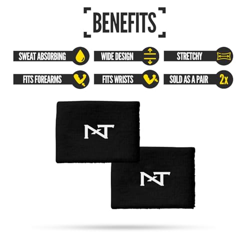 NXT NXTRND 1 Pair Nxtrnd Sports Wristbands, Sweat-Absorbent Sweat Bands, Accessory for Football, Basketball, Tennis (Black) - Image 3